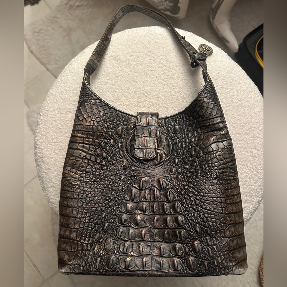 Brahmin Croc-Embossed Shoulder Bag in Metallic Brown